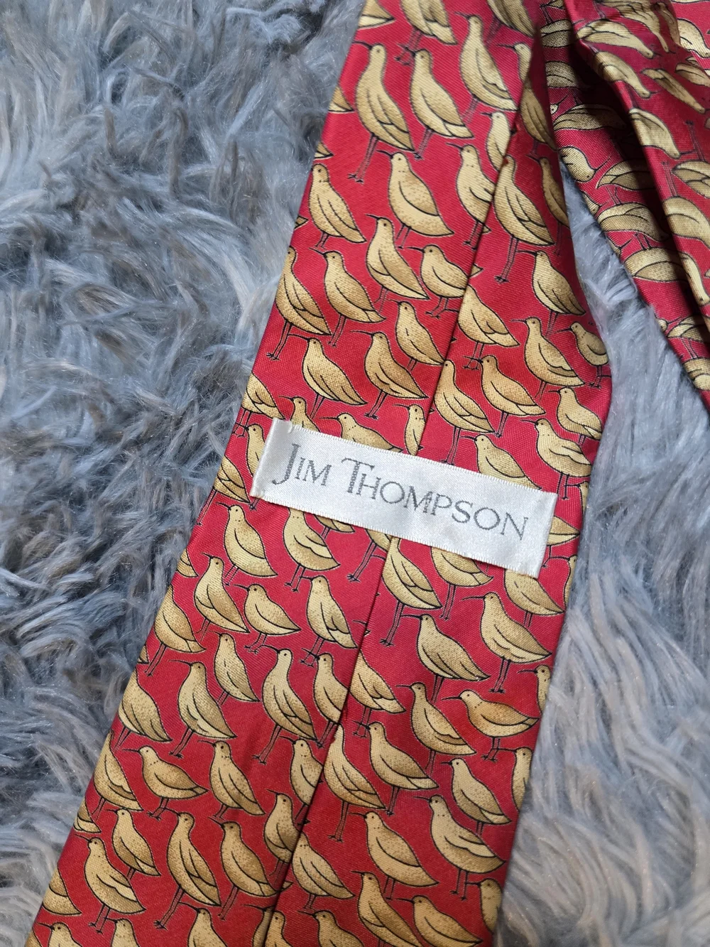 Jim Thompson Red Tie with Yellow Bird Motif, 100% Silk